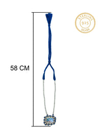 Oceanic Glow: 925 Silver Mother of Pearl Necklace with Blue Thread view 7