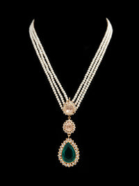 Green Moissanite Harmony: 925 Silver Double Moissanite Necklace with Pearl and Green Gemstone view 2