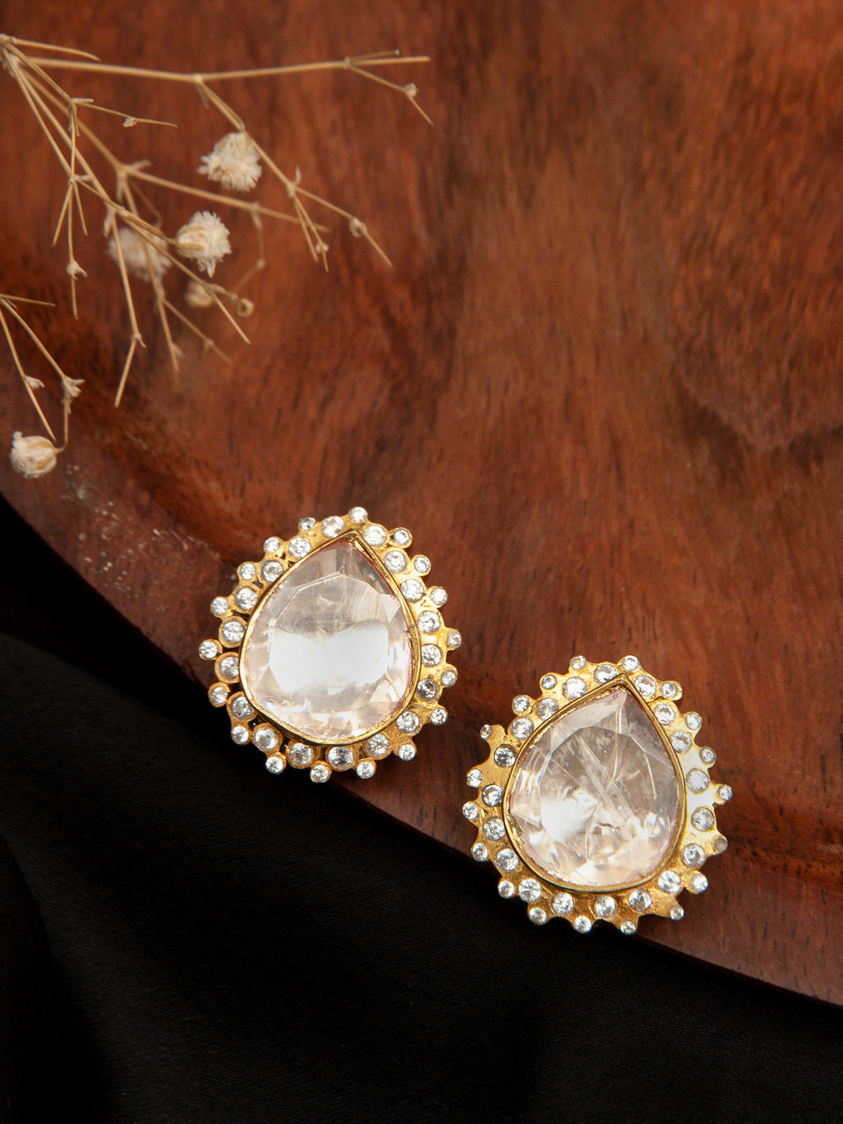 Maharaja Swarna Moissanite Studs: 925 Sterling Silver Gold Plated view 1