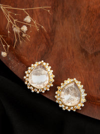 Maharaja Swarna Moissanite Studs: 925 Sterling Silver Gold Plated view 1