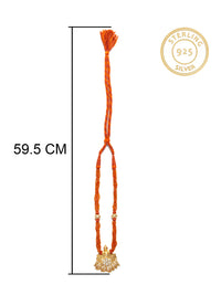 Golden Ghungroo Fusion: 925 Silver Gold Plated Pendant with Tribal Ghungroo, Floral Kundan Motif, and Orange Carnelian Gemstone Beads view 6