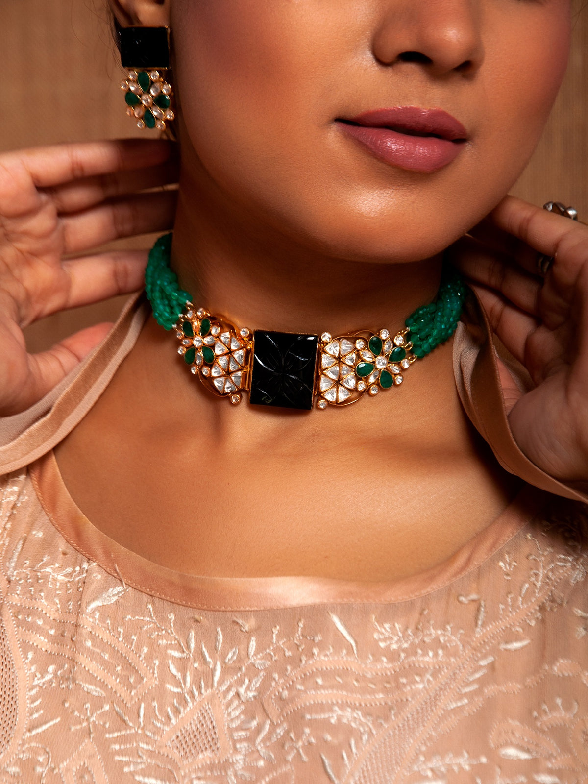 Midnight Sparkle : 925 Silver Moissanite Necklace with Black Carved Stone view 3
