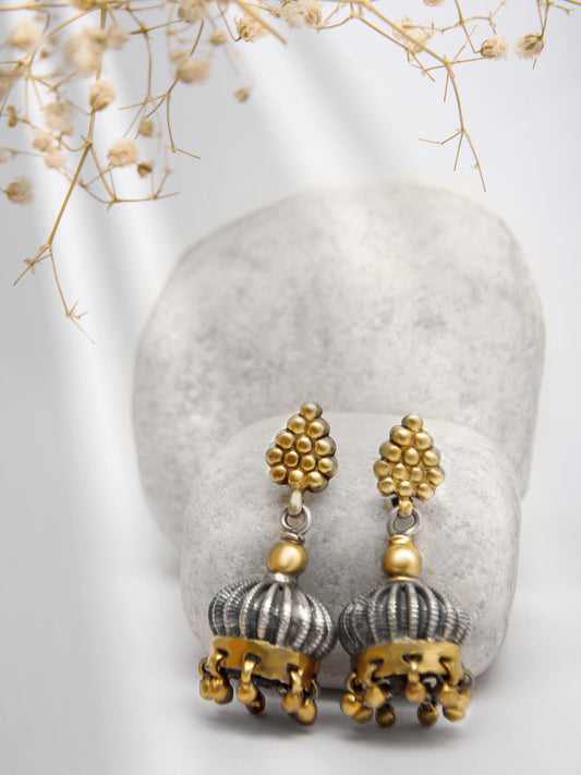 Radiant Reflections 925 Sterling Silver Two Tone Jhumki Earrings