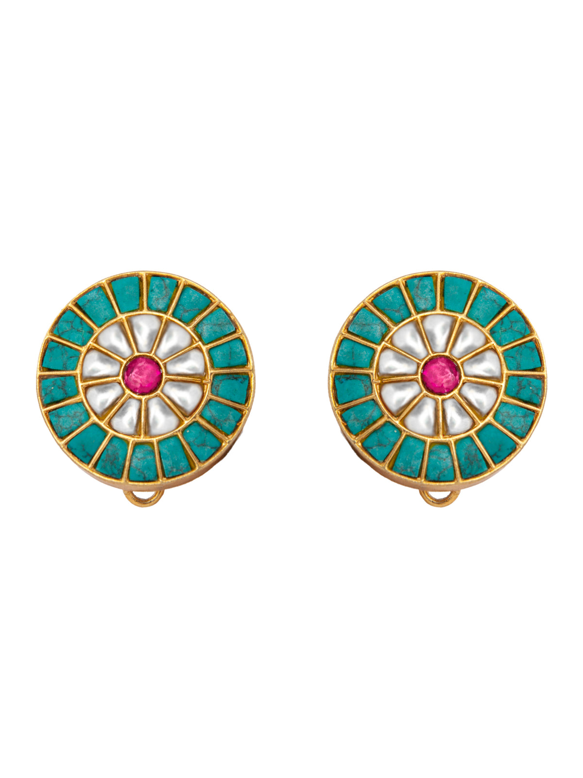 Sona Rangoli Kundan Studs: 925 Sterling Silver Gold Plated view 2