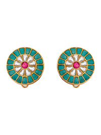 Sona Rangoli Kundan Studs: 925 Sterling Silver Gold Plated view 2