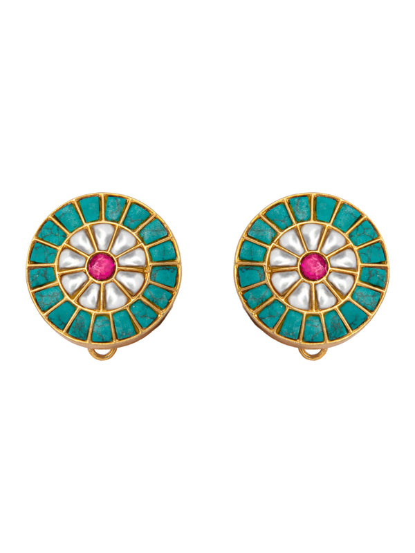 Sona Rangoli Kundan Studs: 925 Sterling Silver Gold Plated alternate