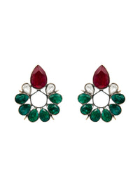 Regal Harmony: 925 Sterling Silver Earrings with Green Onyx, Ruby, and Kundan view 2