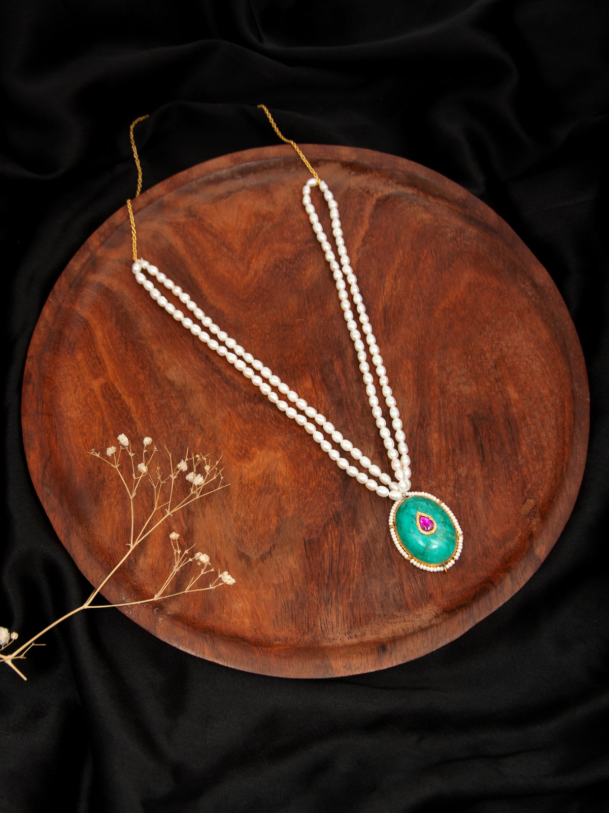 Turquoise Tranquility: 925 Silver Necklace with Pearl Beads view 1