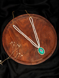 Turquoise Tranquility: 925 Silver Necklace with Pearl Beads view 1