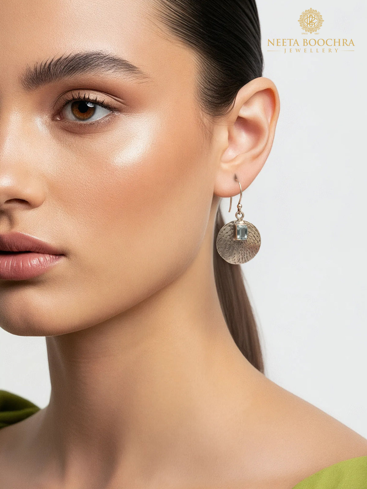 Nitya 925 Silver  Aqua Textured Dangler Earrings view 4