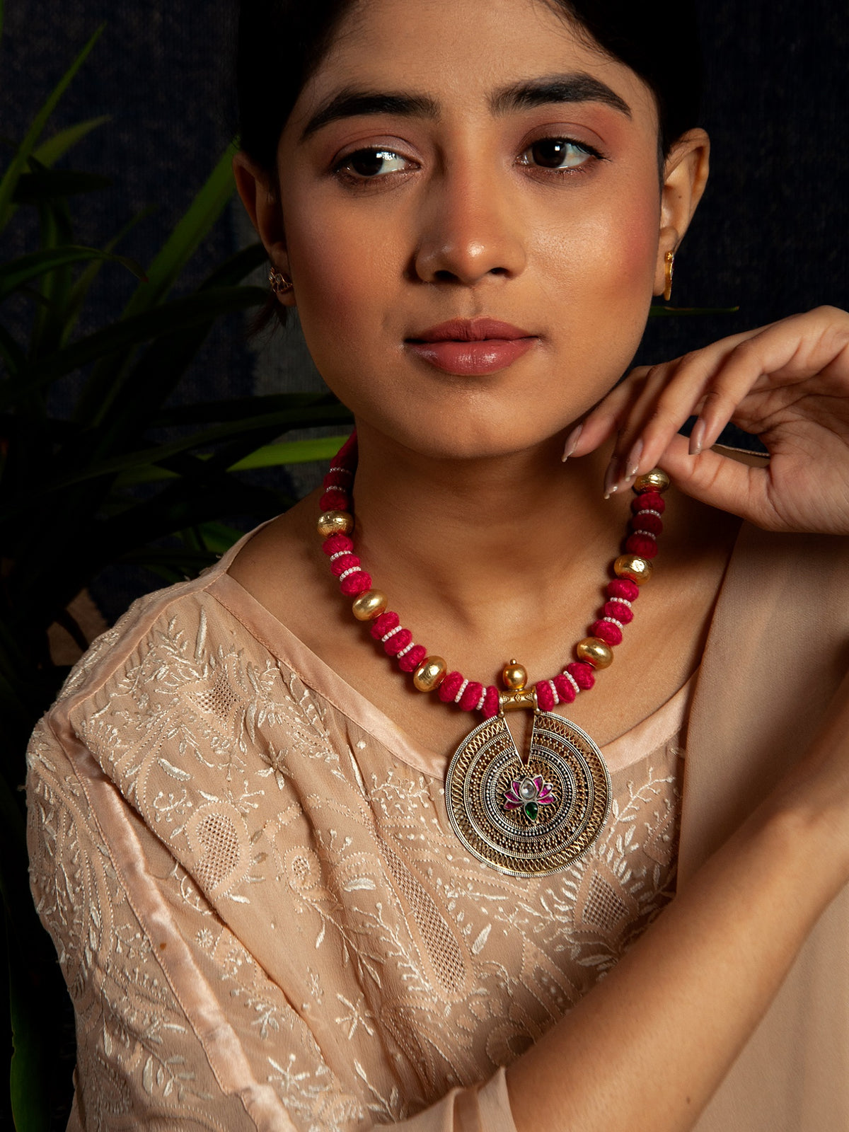 Lotus Radiance: 925 Silver Round Pendant Necklace with Signature Lotus Motif view 3