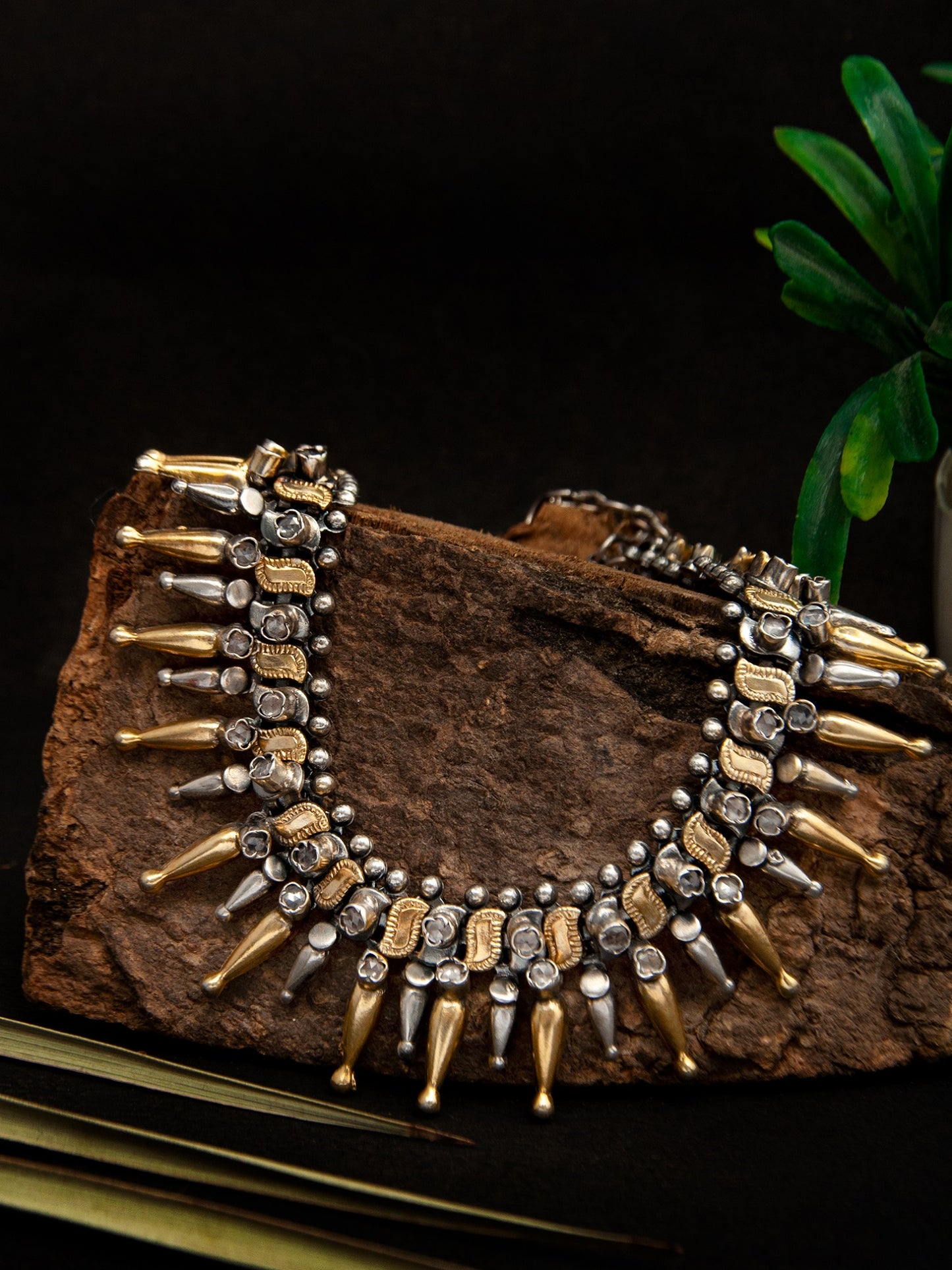 Crystal Tribal Harmony: 925 Sterling Silver Classic Two Tone Necklace