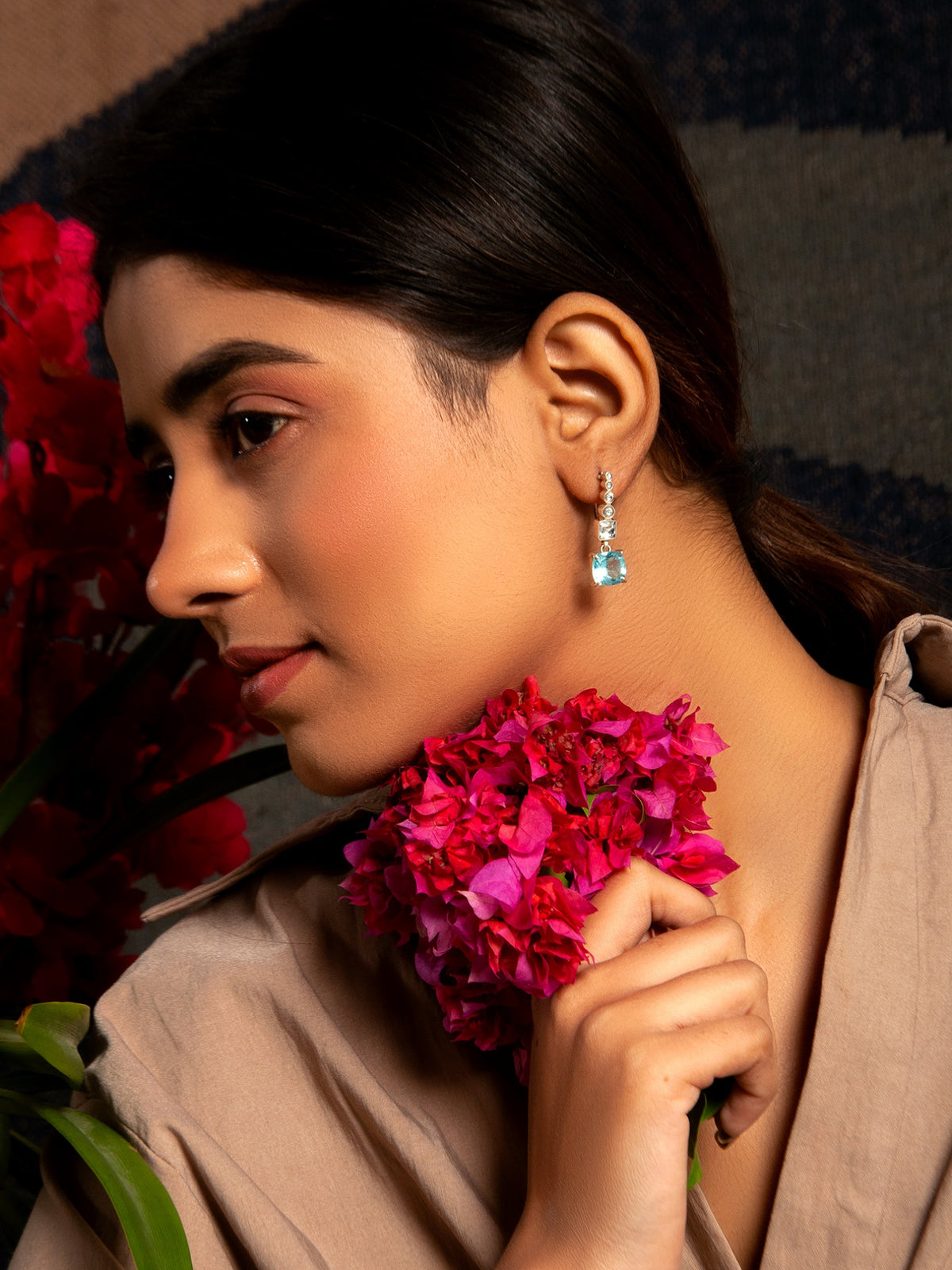 Aqua Radiance Modern Kundan Earrings: 925 Sterling Silver view 3