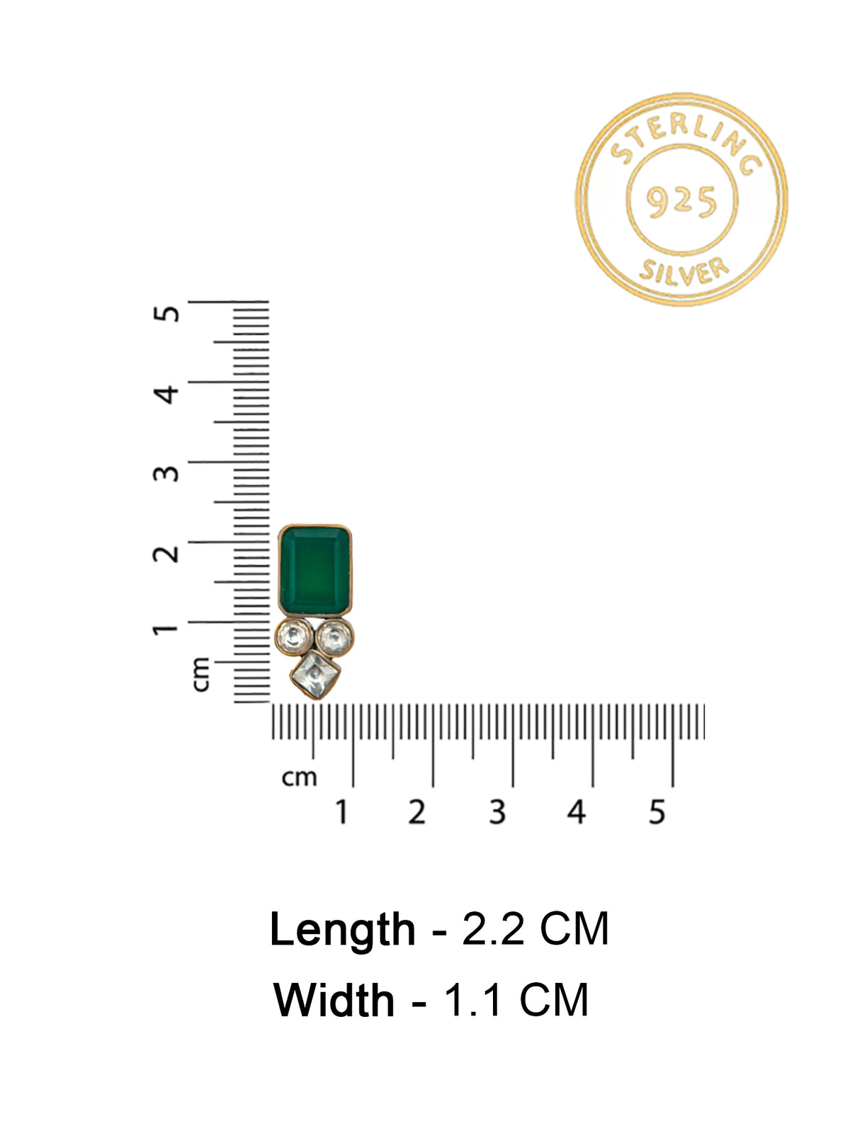 Vrindavan Green Onyx and White Kundan Studs: 925 Sterling Silver view 6
