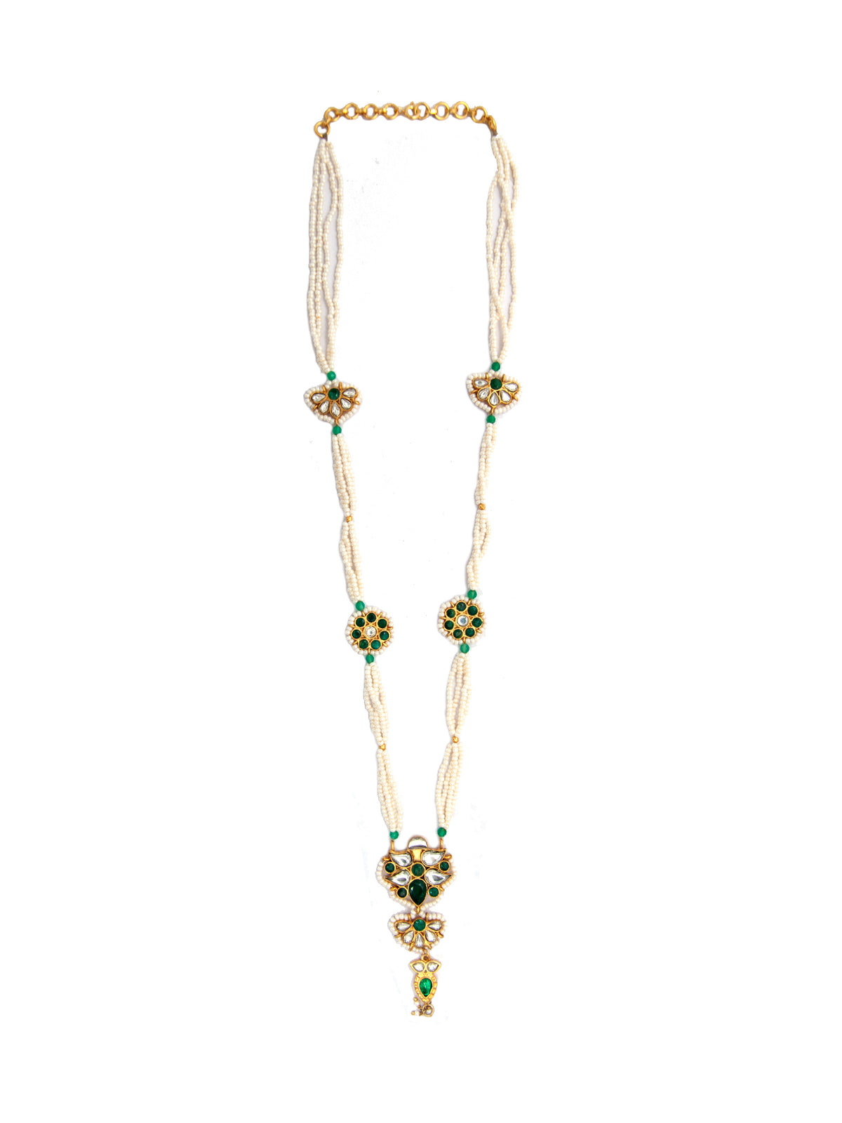Floral Bliss: 925 Silver Floral Motif Pearl Beaded Necklace with Multicolor Kundan view 2