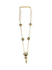 Floral Bliss: 925 Silver Floral Motif Pearl Beaded Necklace with Multicolor Kundan view 2