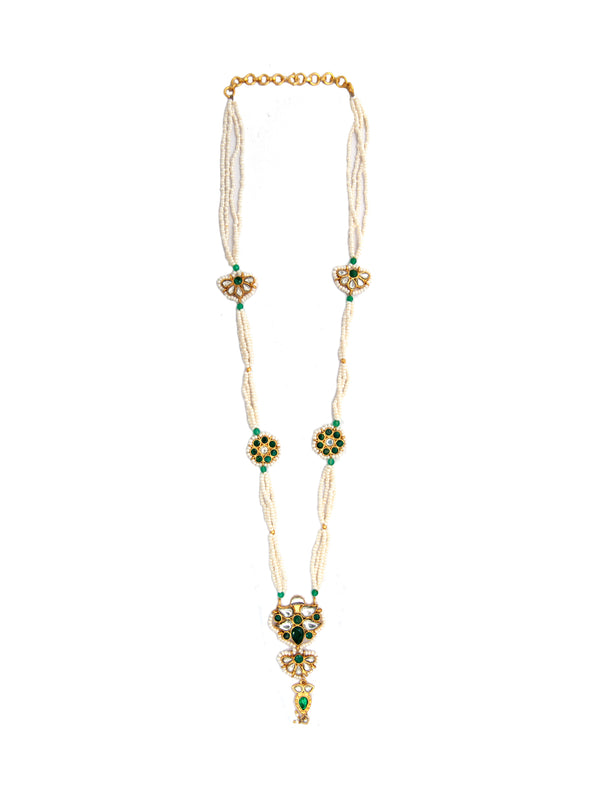 Floral Bliss: 925 Silver Floral Motif Pearl Beaded Necklace with Multicolor Kundan alternate