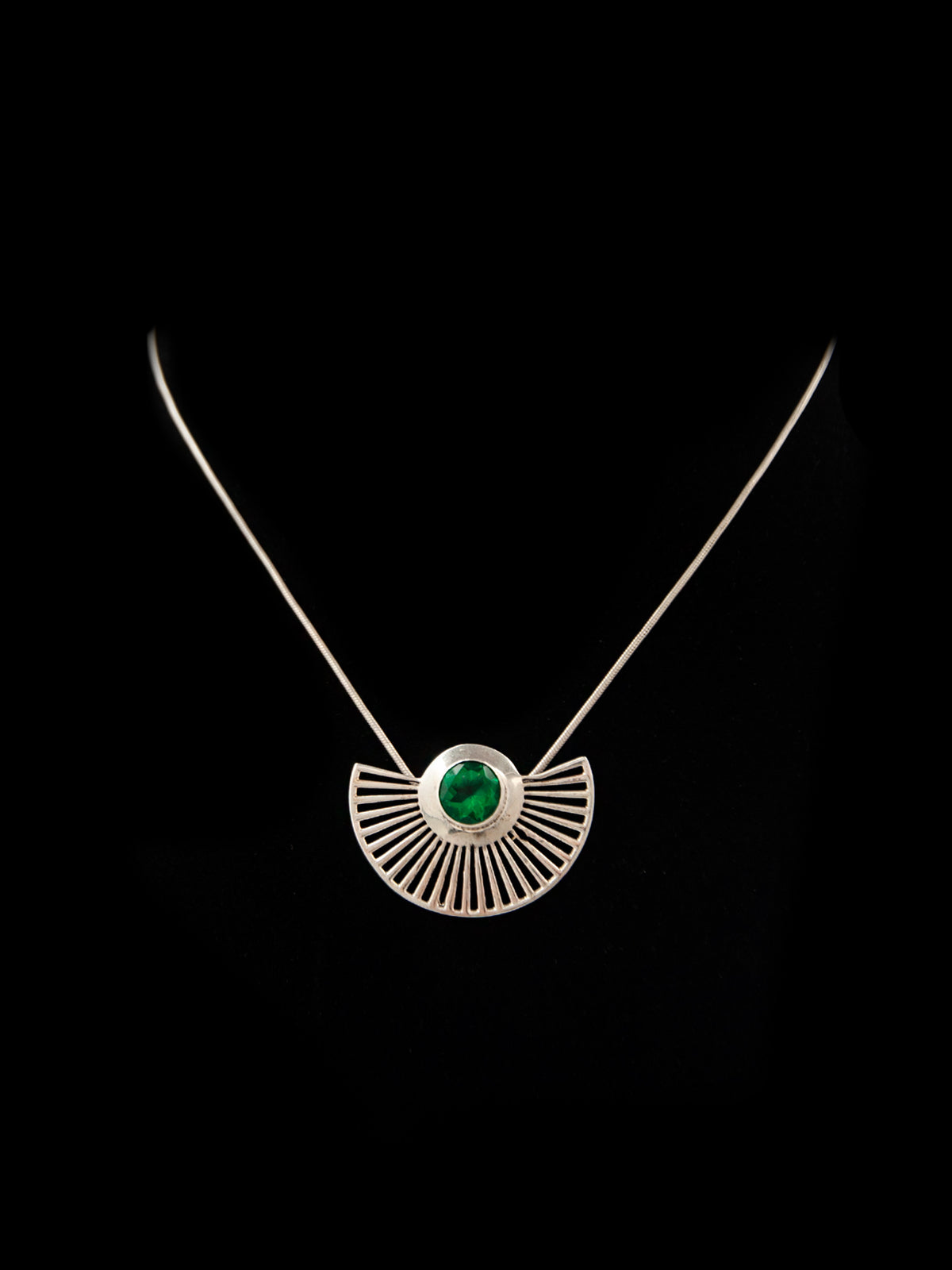 Verdant Fanfare: 925 Sterling Silver Gold Plated Necklace with Green Gemstone view 2