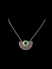 Verdant Fanfare: 925 Sterling Silver Gold Plated Necklace with Green Gemstone view 2