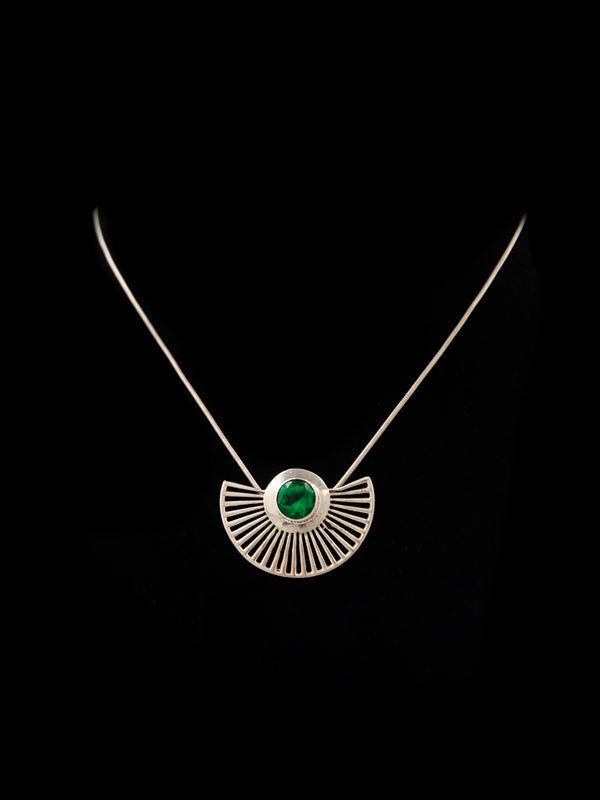Verdant Fanfare: 925 Sterling Silver Gold Plated Necklace with Green Gemstone alternate