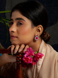 Ratna Kundan Silver Studs: 925 Sterling Silver with Dyed Ruby view 4