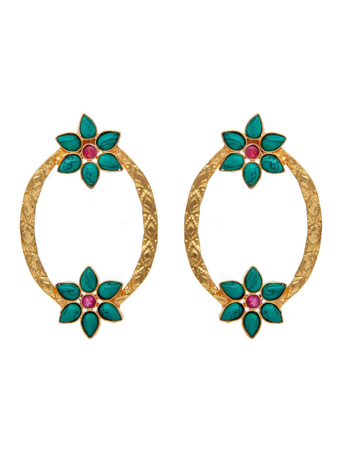 Turquoise Elegance Oval Earrings: 925 Sterling Silver Gold Plated view 2