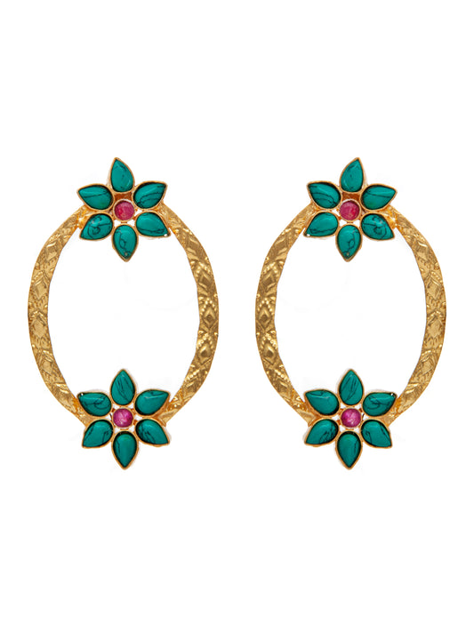 Turquoise Elegance Oval Earrings: 925 Sterling Silver Gold Plated