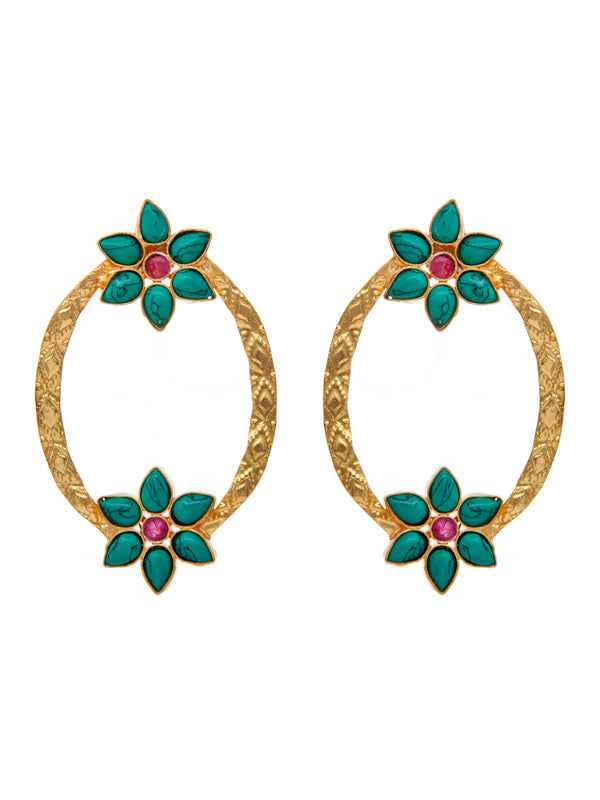 Turquoise Elegance Oval Earrings: 925 Sterling Silver Gold Plated alternate