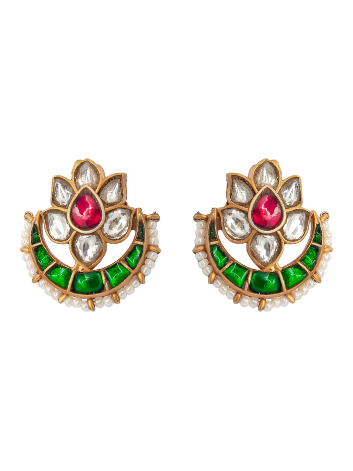 Royal Garden: 925 Sterling Silver Floral Earrings with Multicolor Kundan view 2