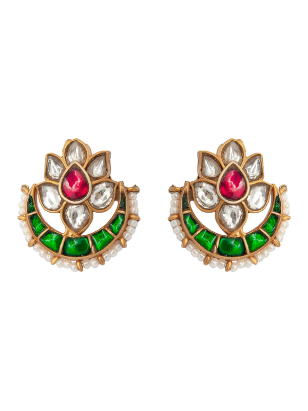 Royal Garden: 925 Sterling Silver Floral Earrings with Multicolor Kundan alternate