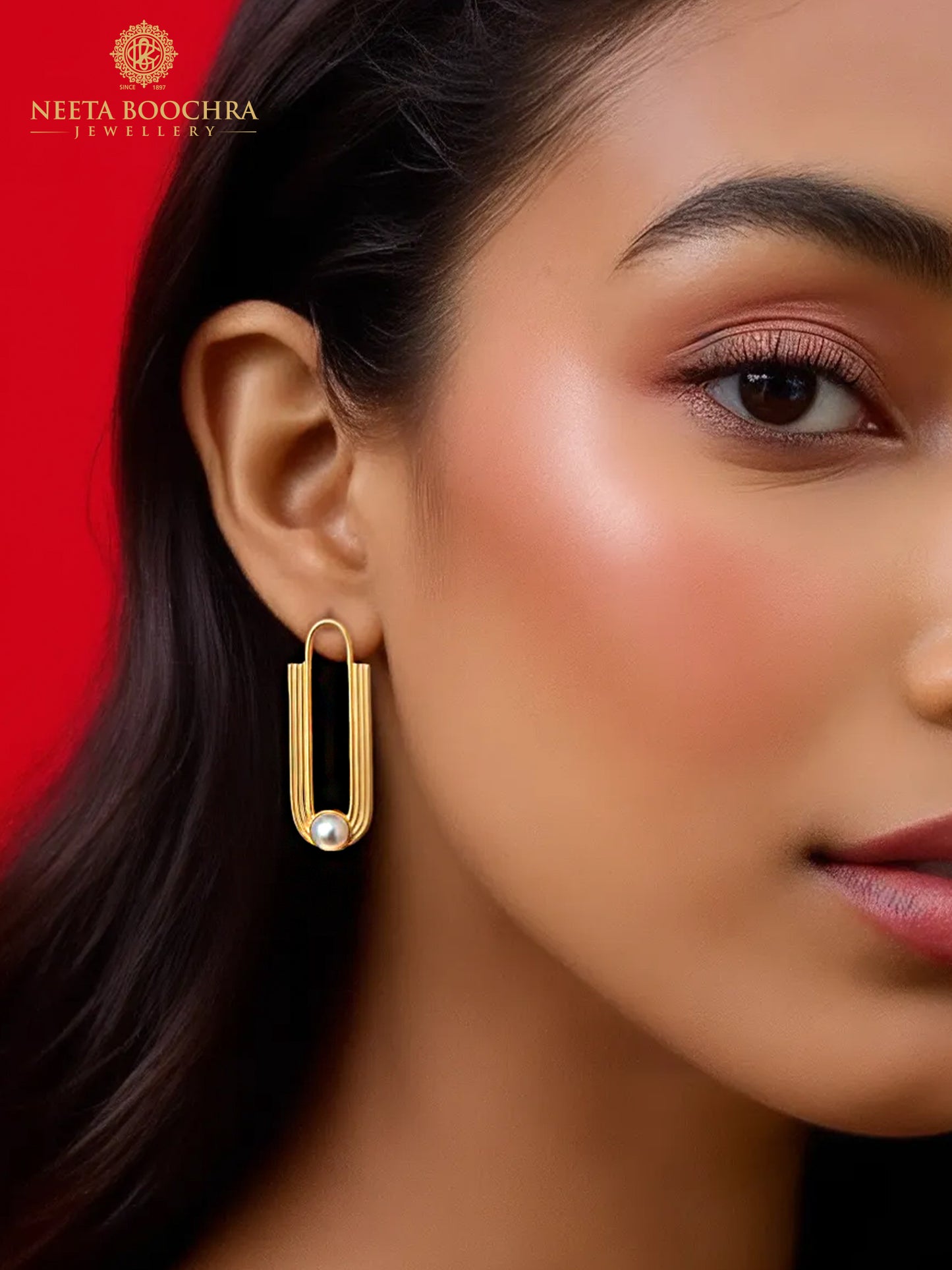 Nitya 925 Silver Gold Plated  Modern Earrings with Freshwater Pearl