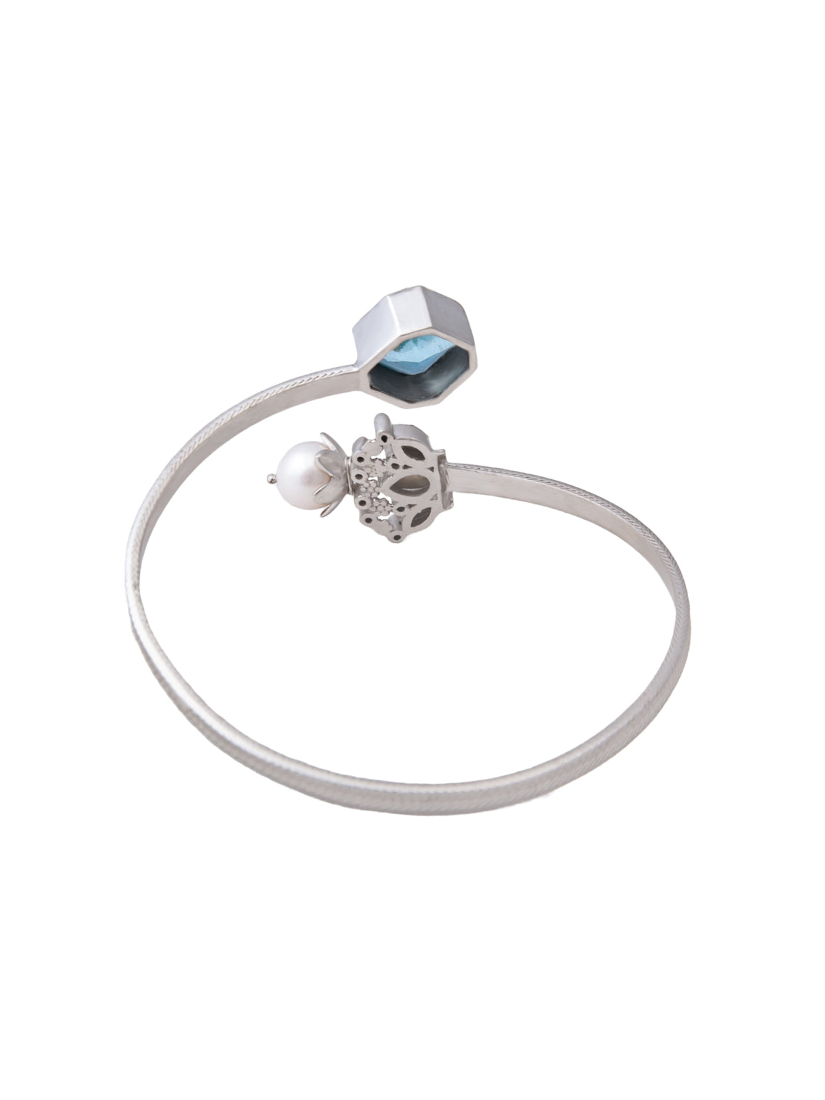 925 Sterling Silver Bangle With Aquamarine Pearl Kundan & CZ Stone view 3