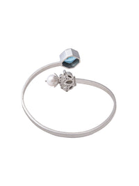 925 Sterling Silver Bangle With Aquamarine Pearl Kundan & CZ Stone view 3