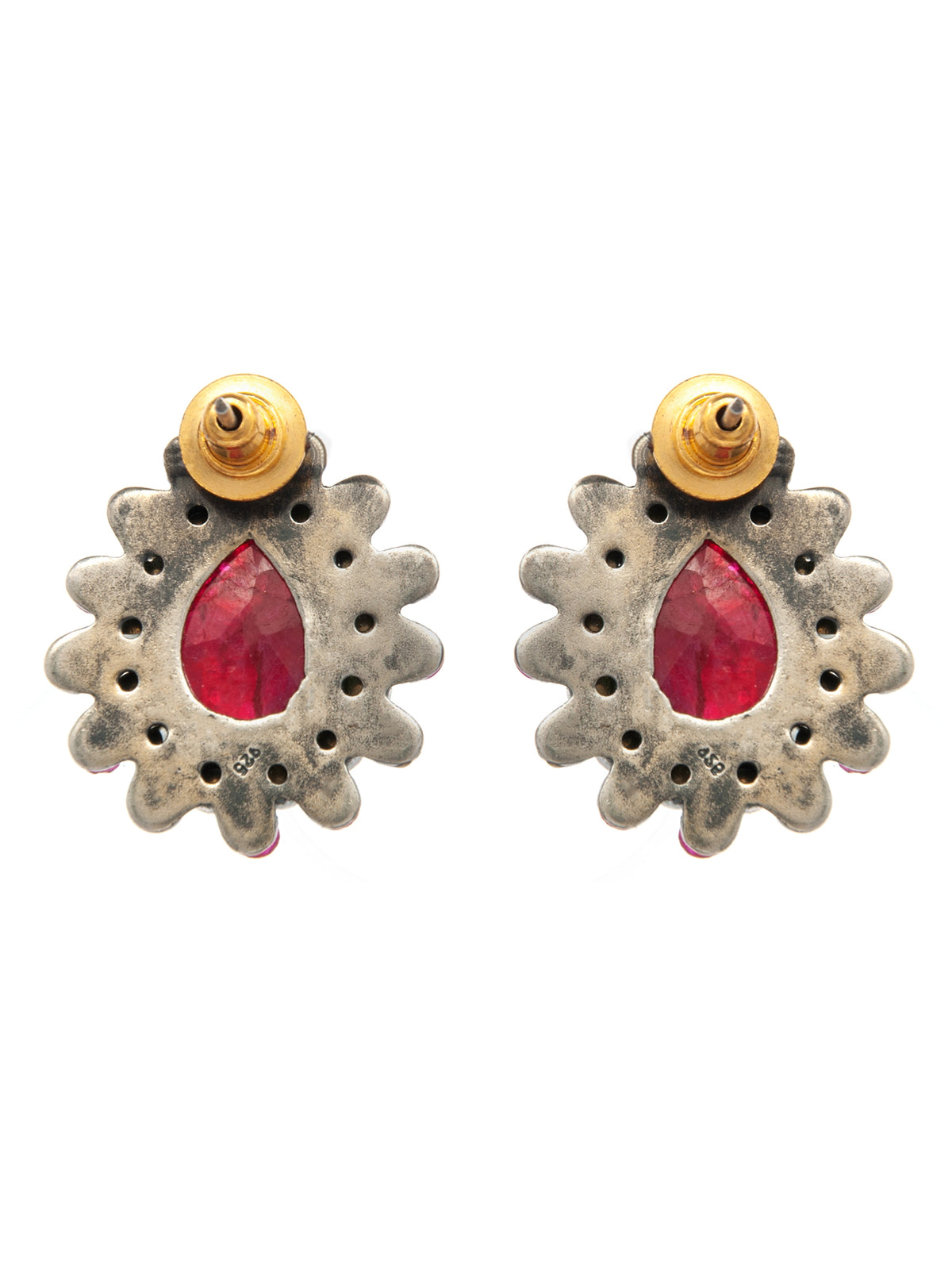 Ratna Kundan Silver Studs: 925 Sterling Silver with Dyed Ruby view 5