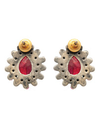 Ratna Kundan Silver Studs: 925 Sterling Silver with Dyed Ruby view 5