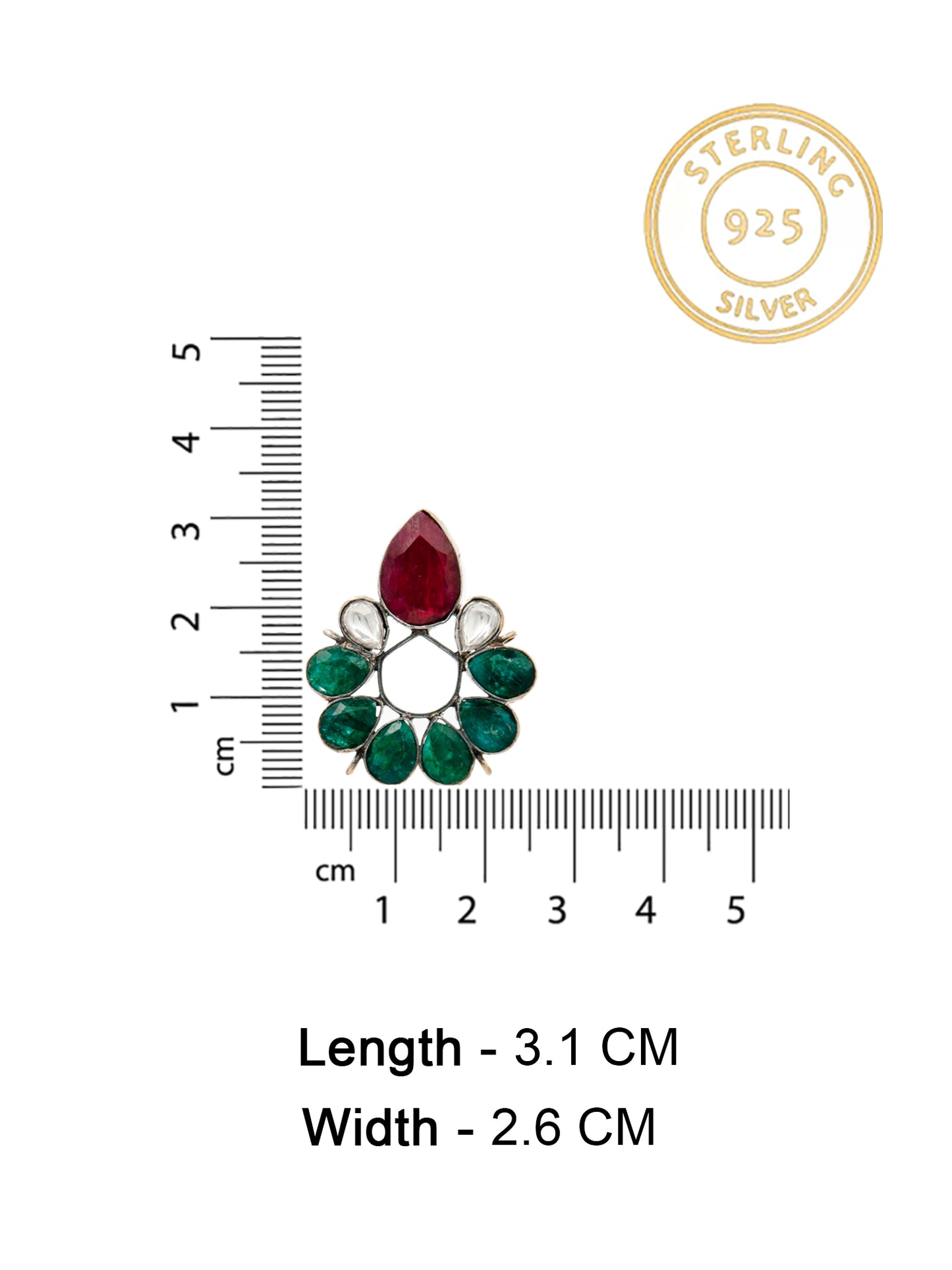 Regal Harmony: 925 Sterling Silver Earrings with Green Onyx, Ruby, and Kundan