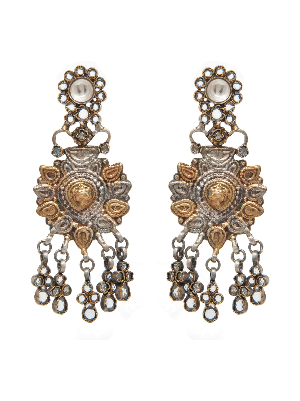 Hastakriti Swarna Varne Earrings: 925 Sterling Silver Hand Embossed Two Tone view 2