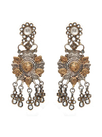 Hastakriti Swarna Varne Earrings: 925 Sterling Silver Hand Embossed Two Tone view 2