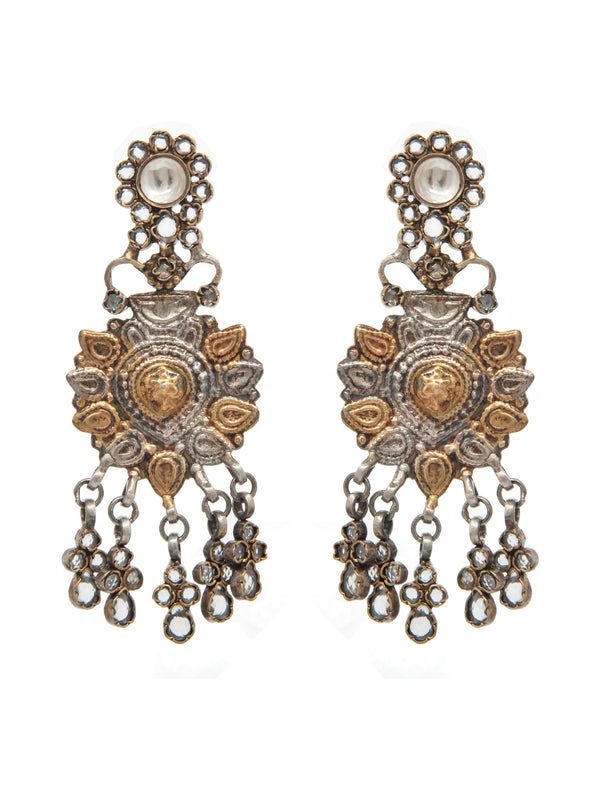 Hastakriti Swarna Varne Earrings: 925 Sterling Silver Hand Embossed Two Tone alternate