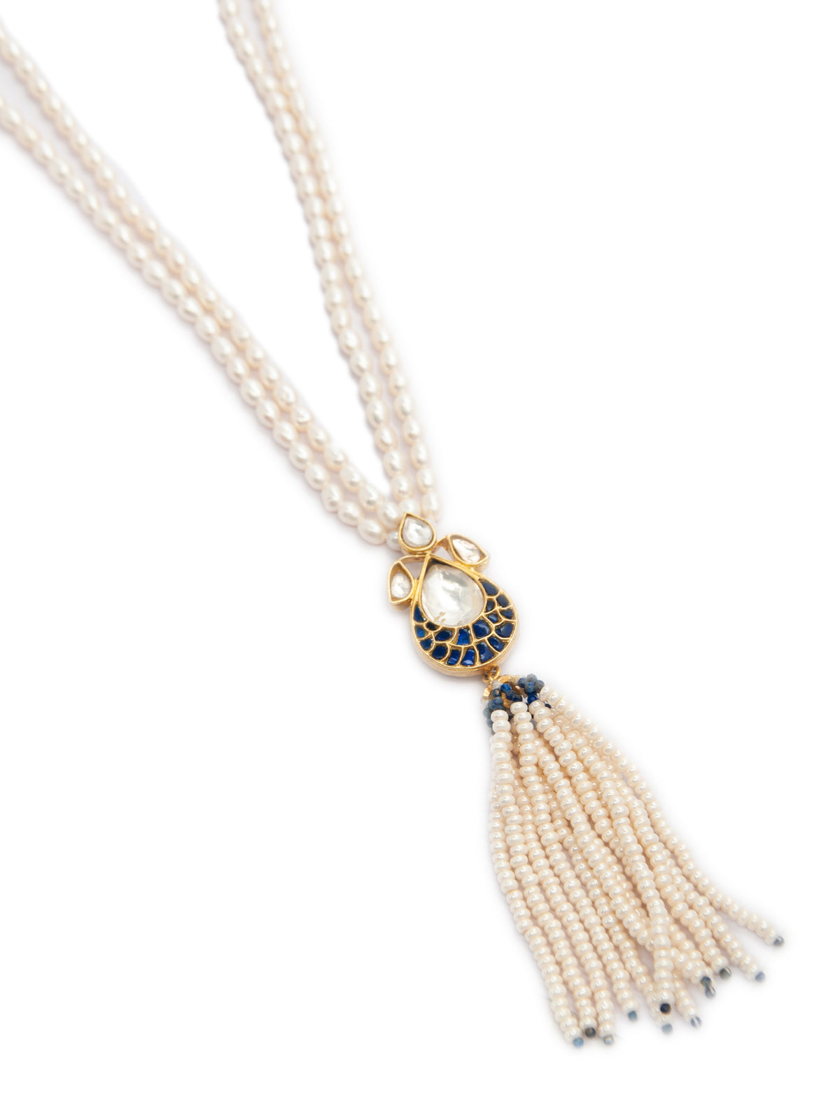 Pearlescent Tassel Elegance: 925 Silver Kundan Pearl Necklace view 5