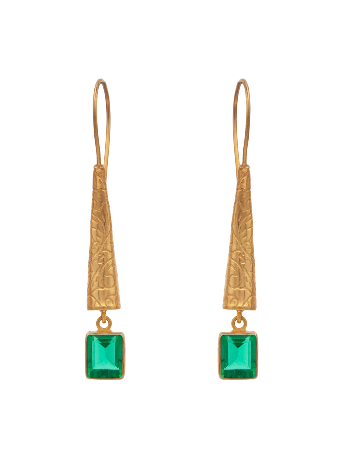 Green Glow Designer Dangler Earrings: 925 Sterling Silver Gold Plated view 2