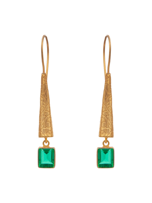 Green Glow Designer Dangler Earrings: 925 Sterling Silver Gold Plated