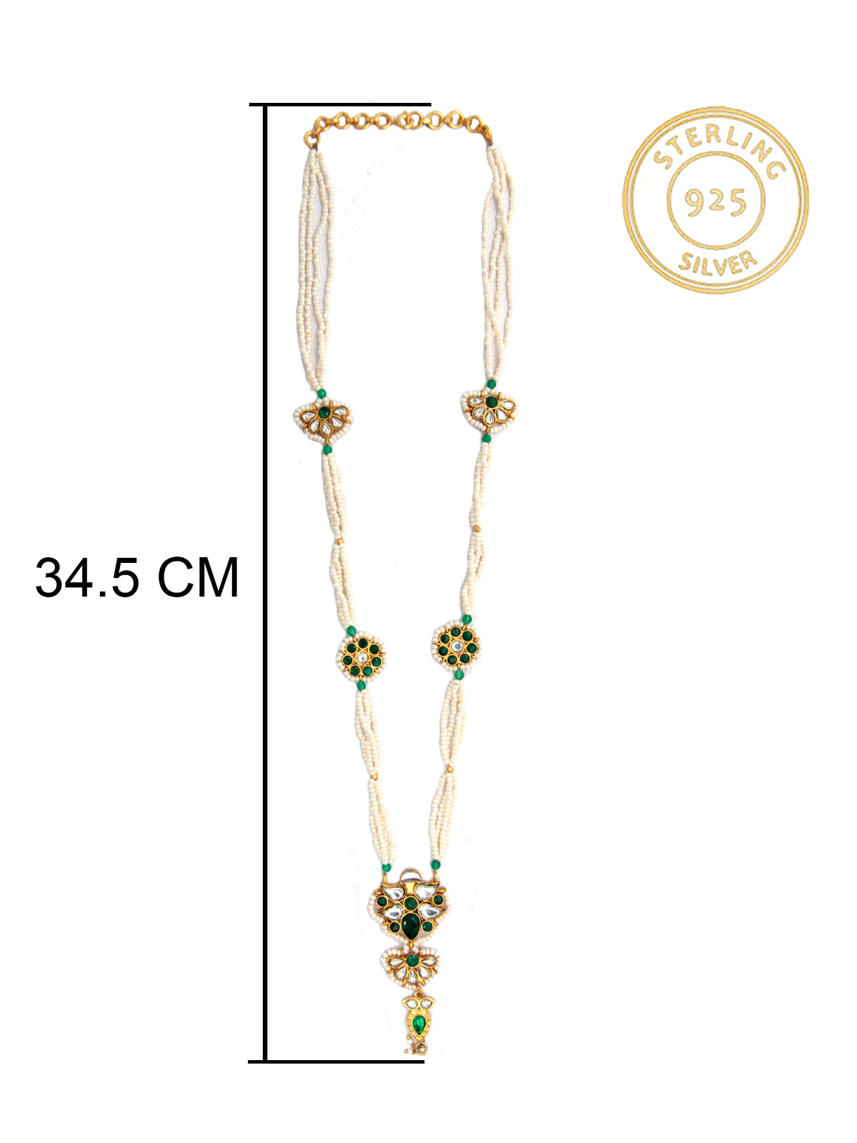 Floral Bliss: 925 Silver Floral Motif Pearl Beaded Necklace with Multicolor Kundan view 7