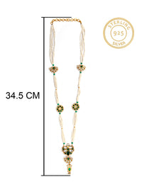Floral Bliss: 925 Silver Floral Motif Pearl Beaded Necklace with Multicolor Kundan view 7