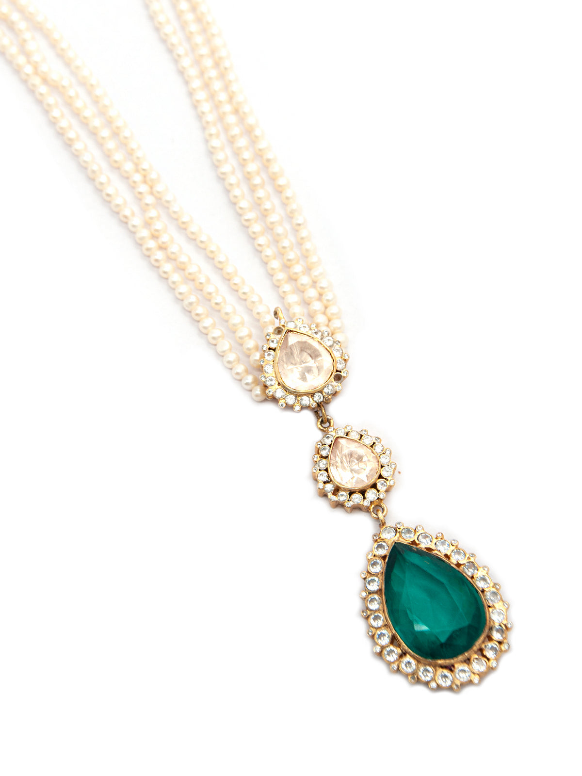 Green Moissanite Harmony: 925 Silver Double Moissanite Necklace with Pearl and Green Gemstone view 6