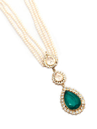 Green Moissanite Harmony: 925 Silver Double Moissanite Necklace with Pearl and Green Gemstone view 6