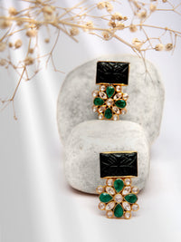 Midnight Sparkle : 925 Silver Moissanite Earrings with Black Carved Stone view 1