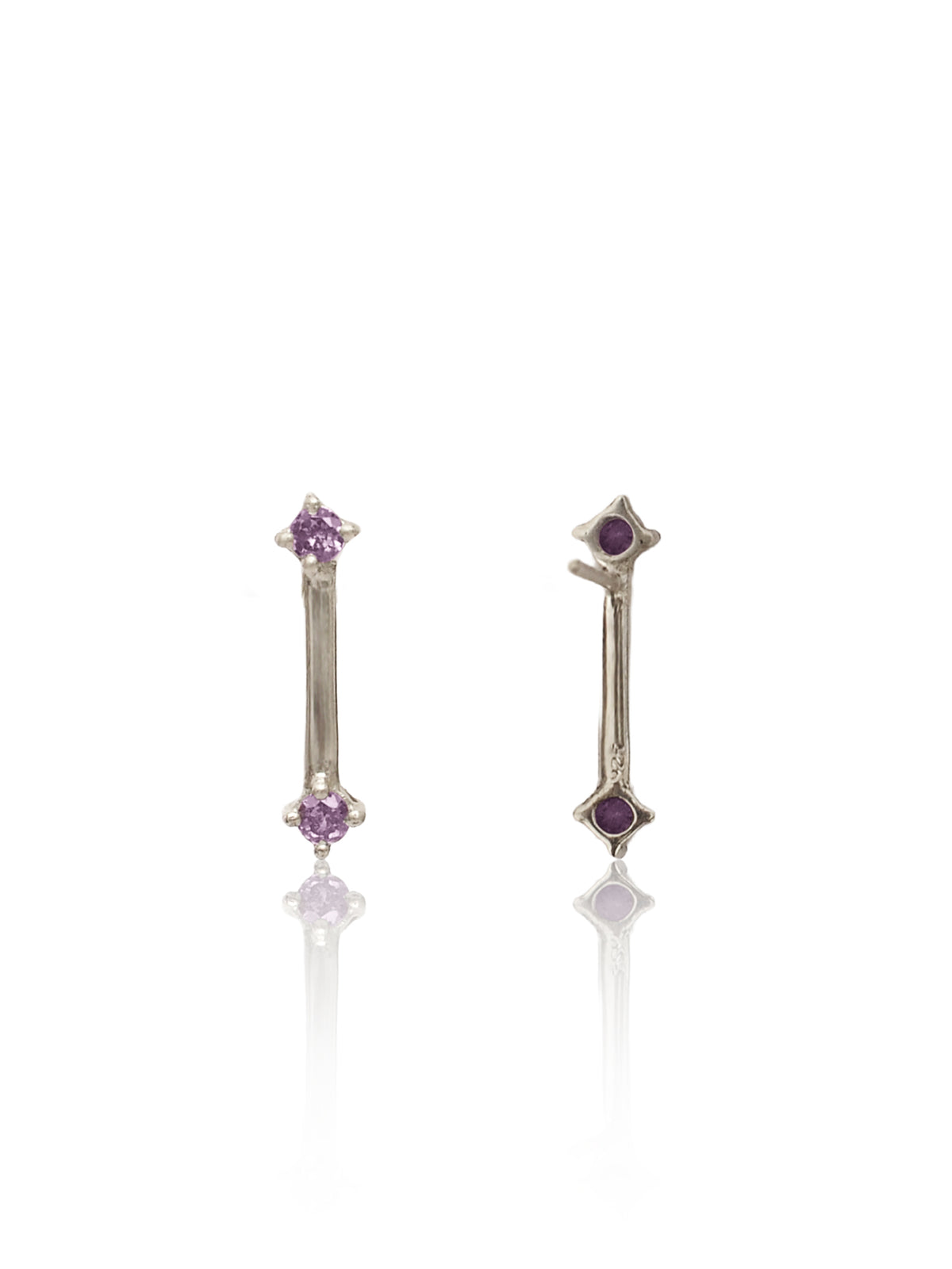 Nitya 925 Silver Tube Earrings with Amethyst Stone view 2