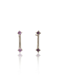 Nitya 925 Silver Tube Earrings with Amethyst Stone view 2