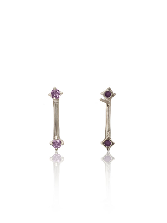 Nitya 925 Silver Tube Earrings with Amethyst Stone